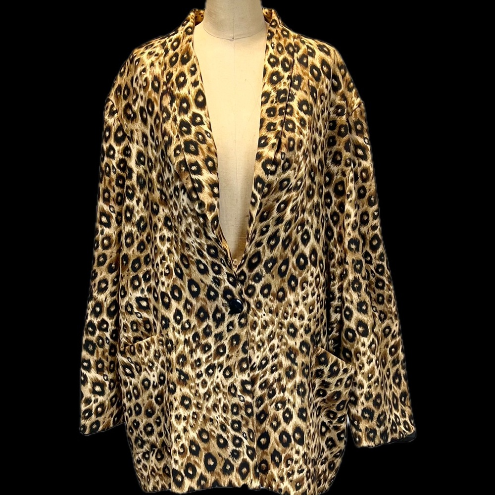 VINTAGE 80s leopard animal print blazer jacket coat big cat cheetah‎ plus size